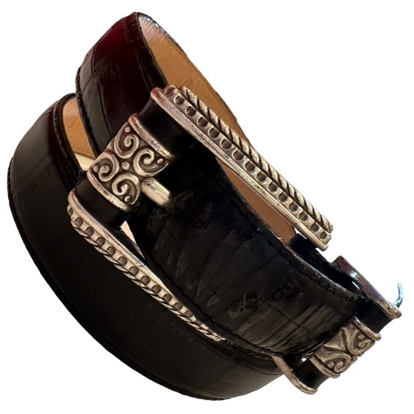 Vintage Y2K Black Croc Print Leather Belt - Picture 1 of 8